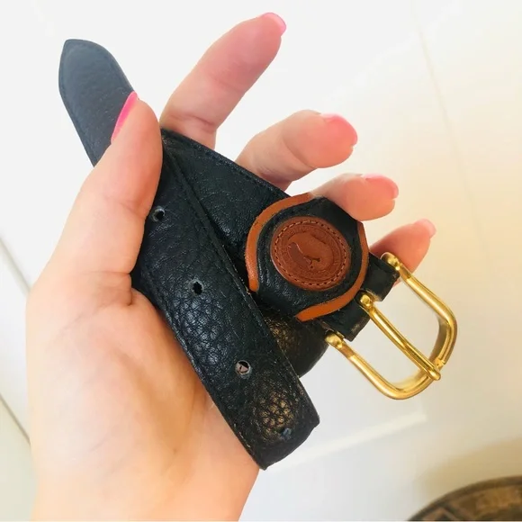 Vintage Dooney & Bourke all weather pebbled Black British Tan Belt -USA … - Picture 2 of 11